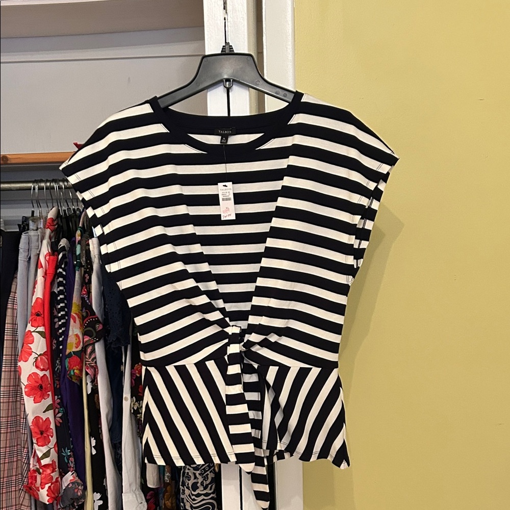 Talbots  dark blue and White Striped Top